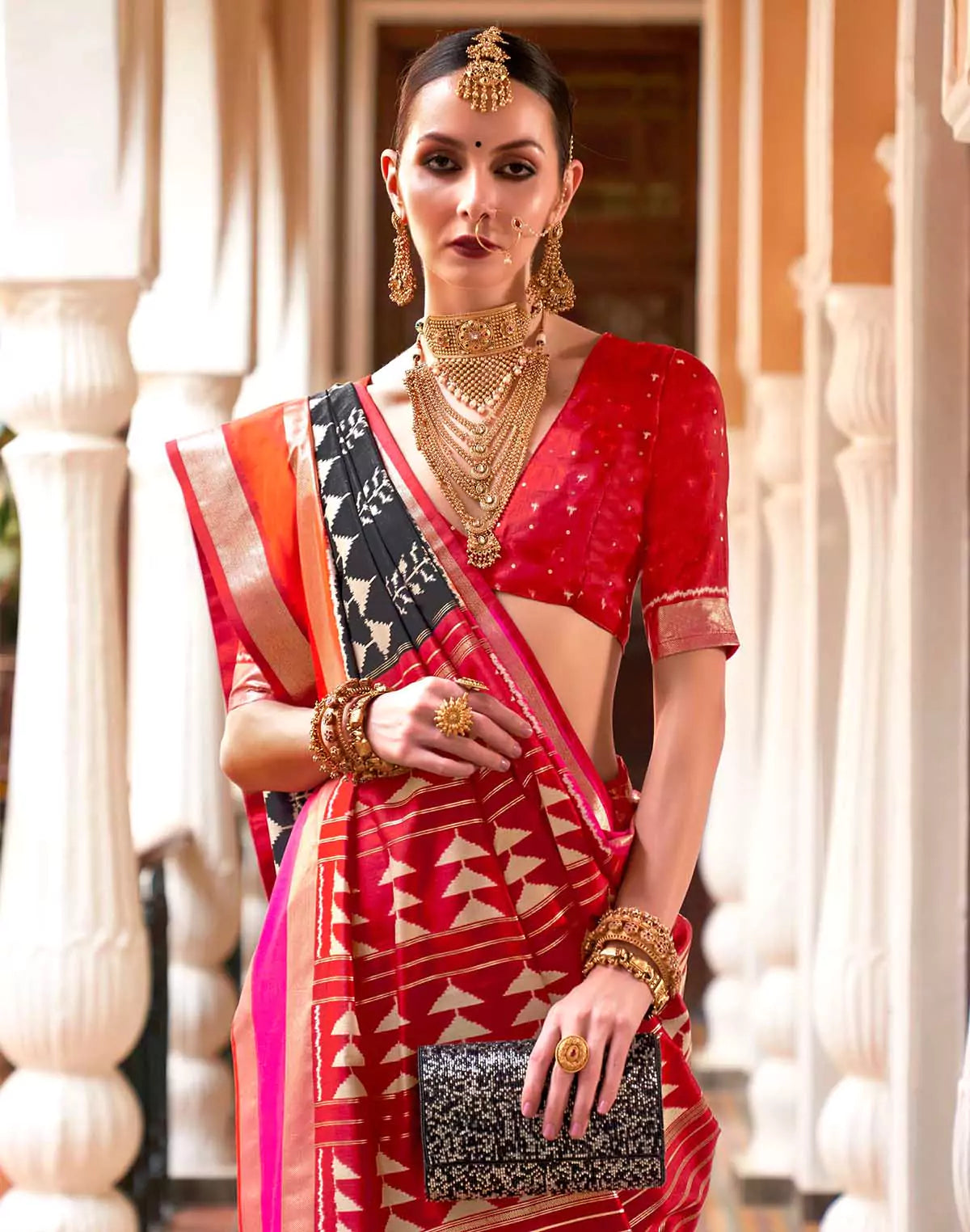 Image of Black and Red Soft Patola Silk Saree