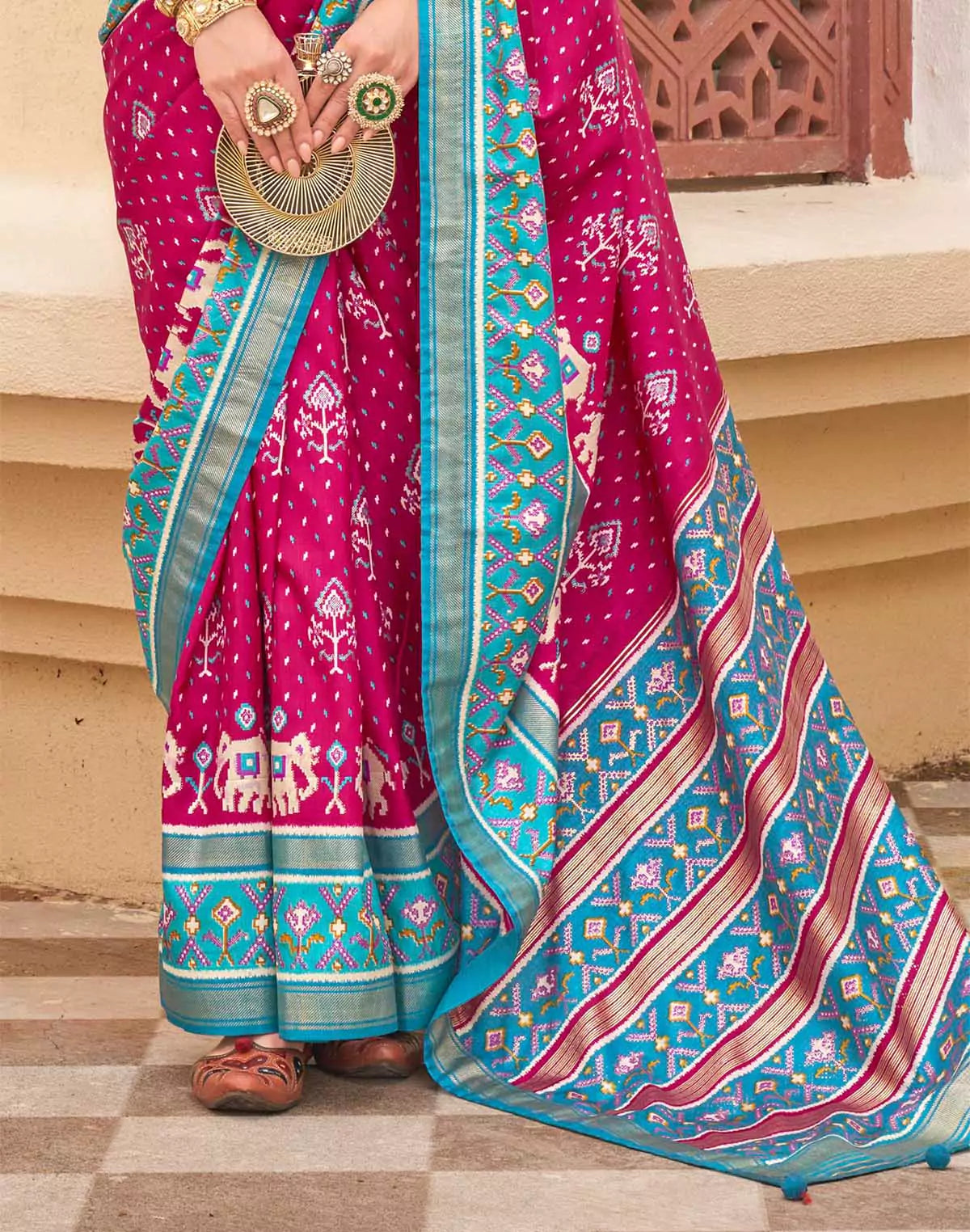 Image of Patola Silk Saree with Contrast Blouse