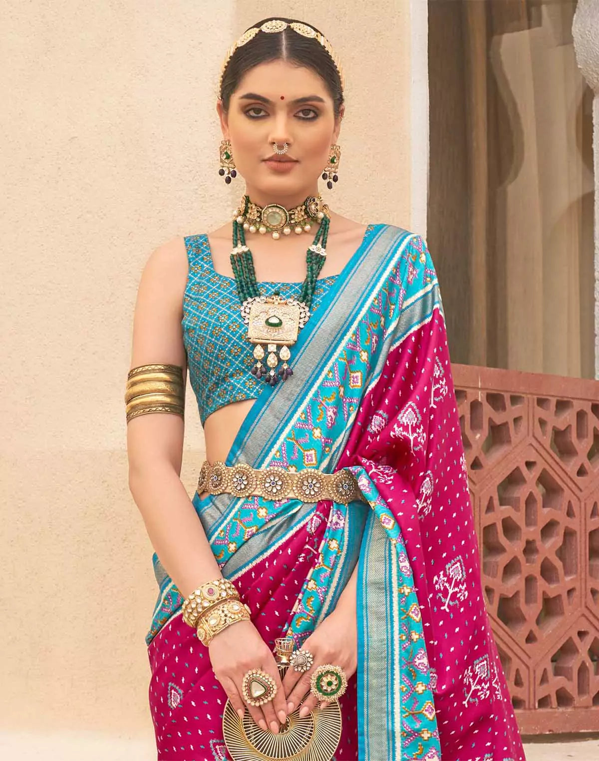 Image of Patola Silk Saree with Contrast Blouse