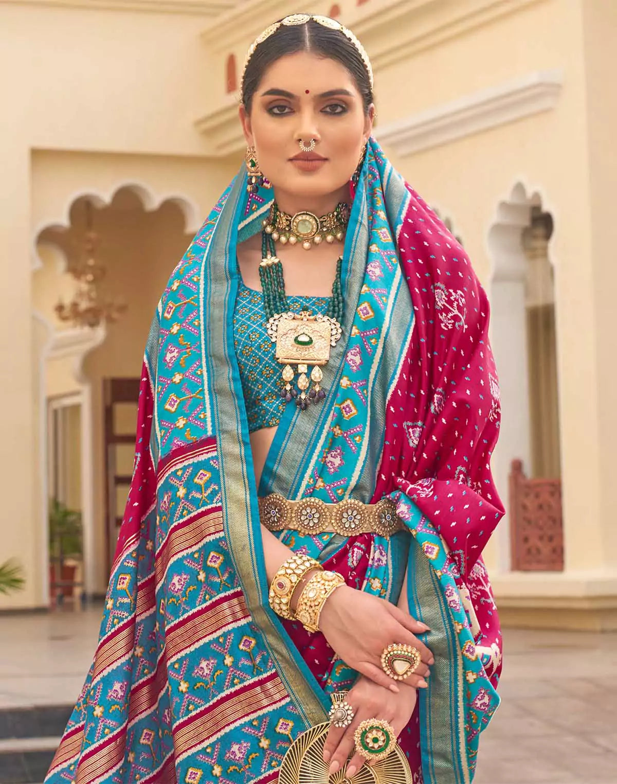 Image of Patola Silk Saree with Contrast Blouse