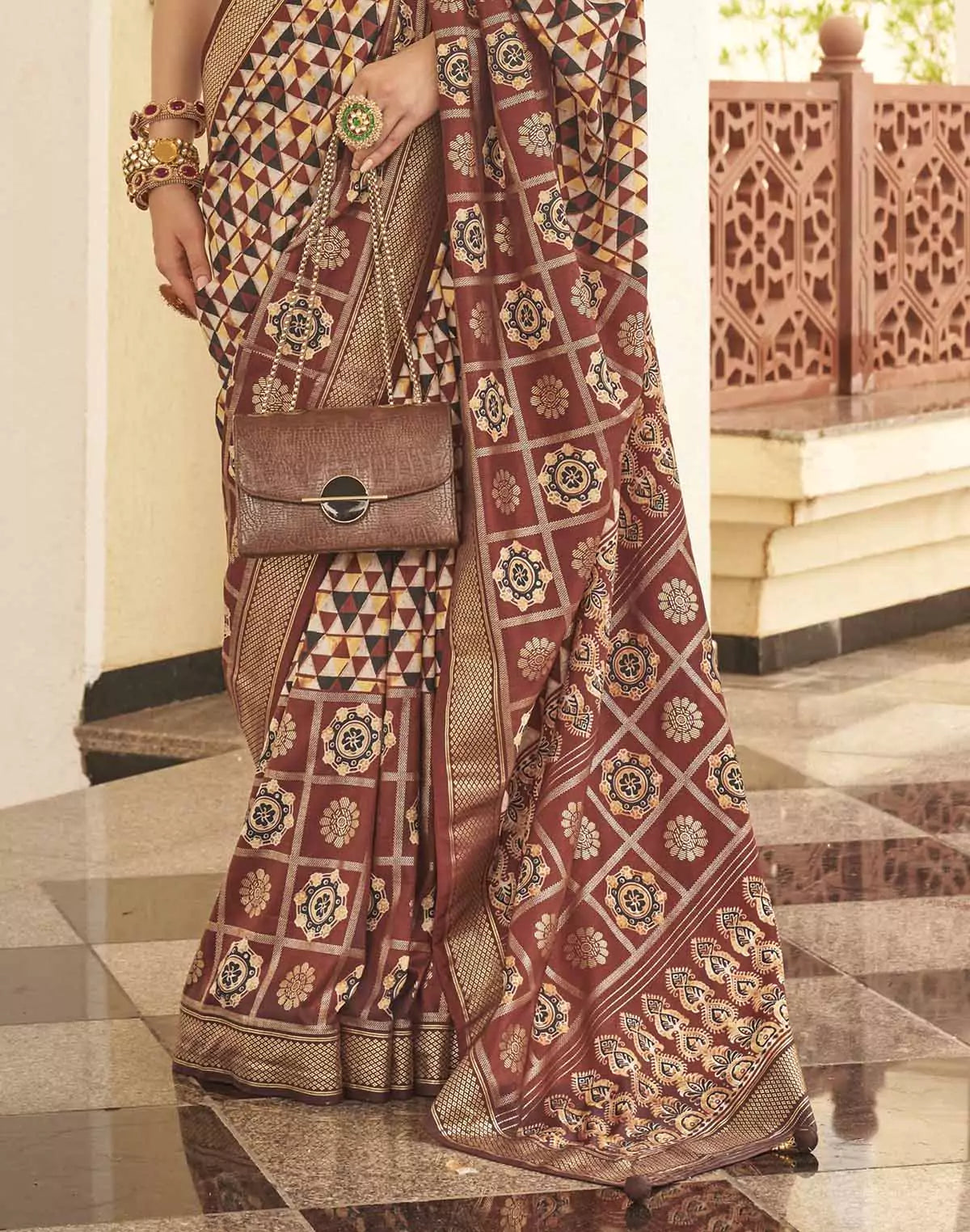 Image of Brown Colored Soft Silk Saree