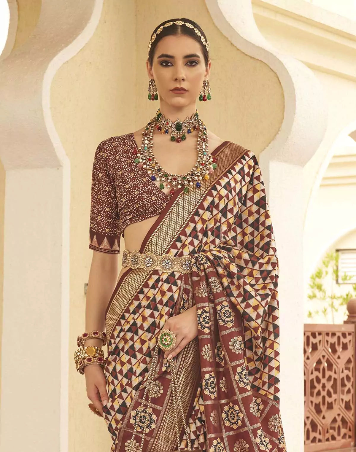 Image of Brown Colored Soft Silk Saree
