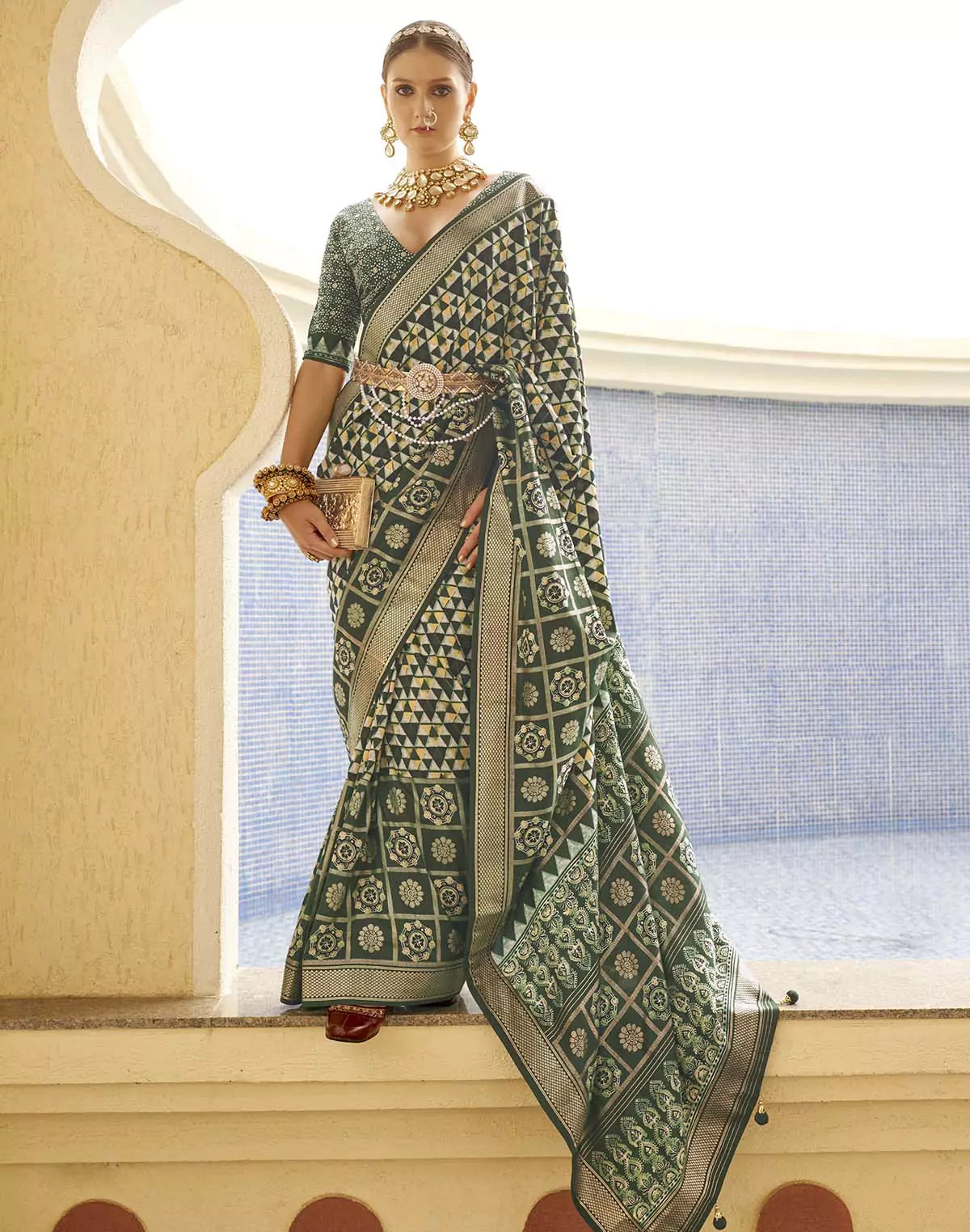 Image of Attractive Dark Green Soft Silk Saree
