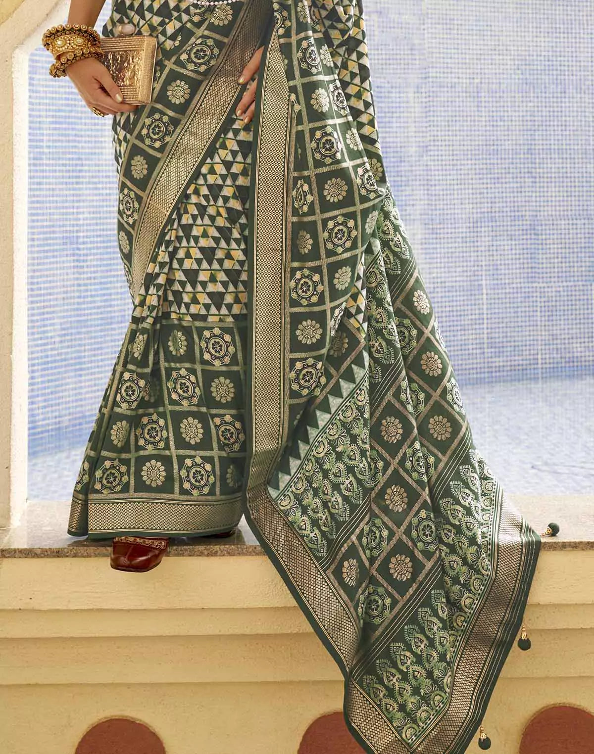 Image of Attractive Dark Green Soft Silk Saree