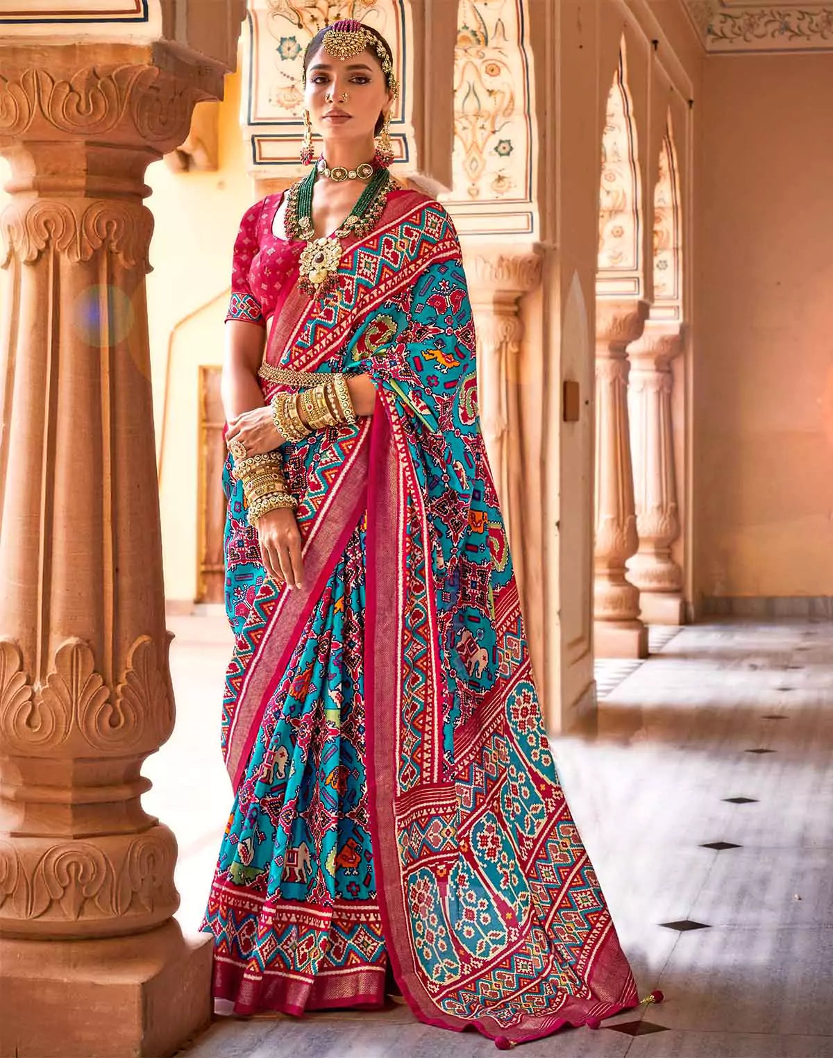 Image of Matisse Blue Patola Woven Design Saree