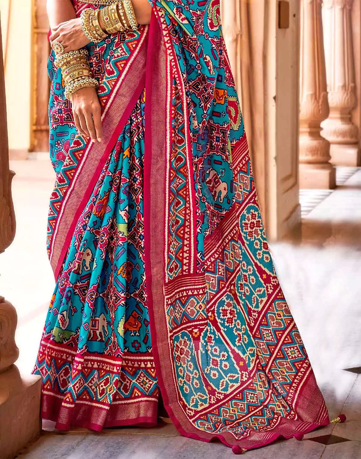 Image of Matisse Blue Patola Woven Design Saree