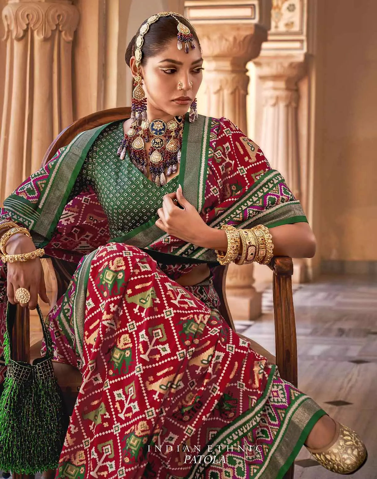 Image of Patola Silk Traditional Red Ikat Saree