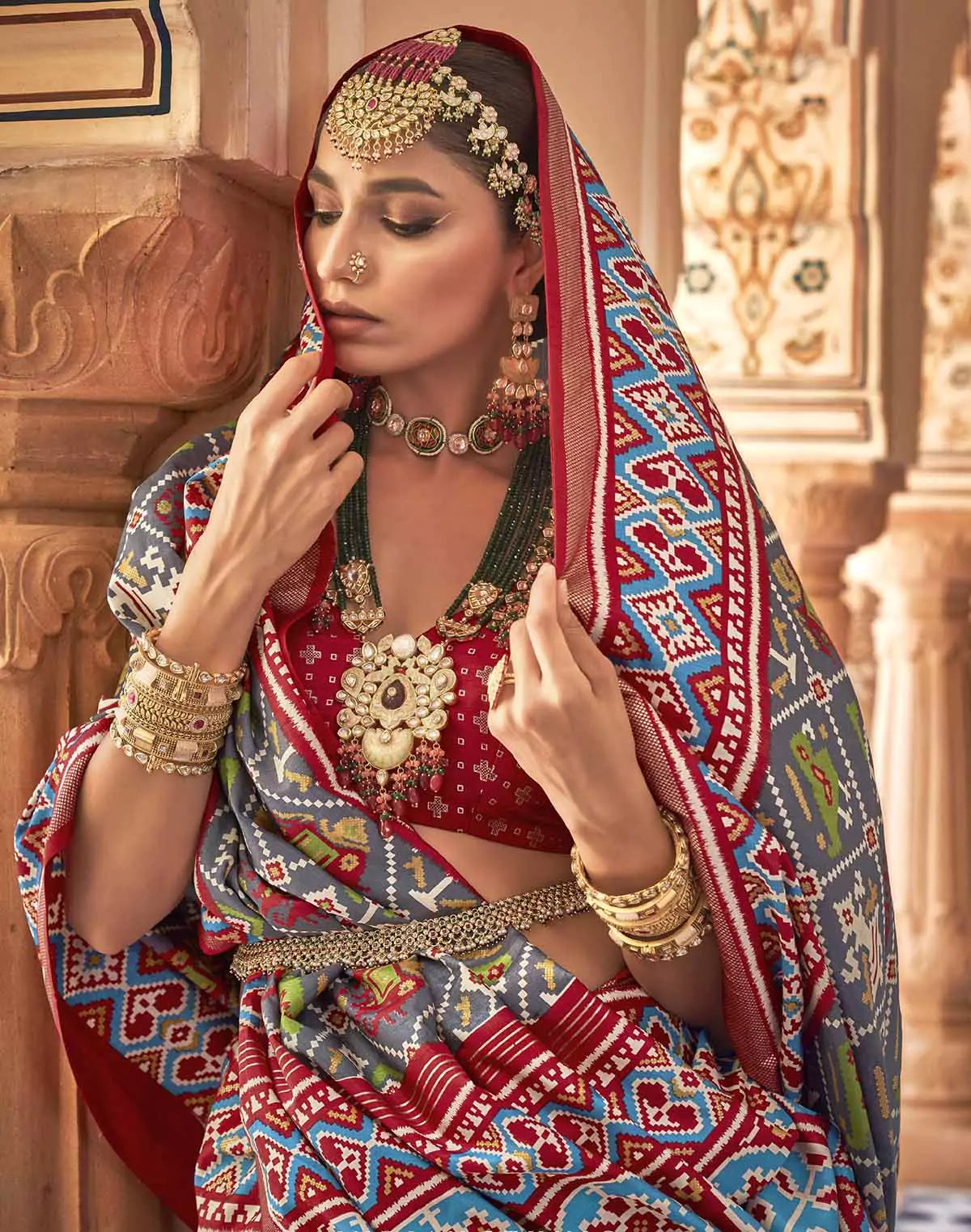 Image of Grey Woven Patola Silk Saree