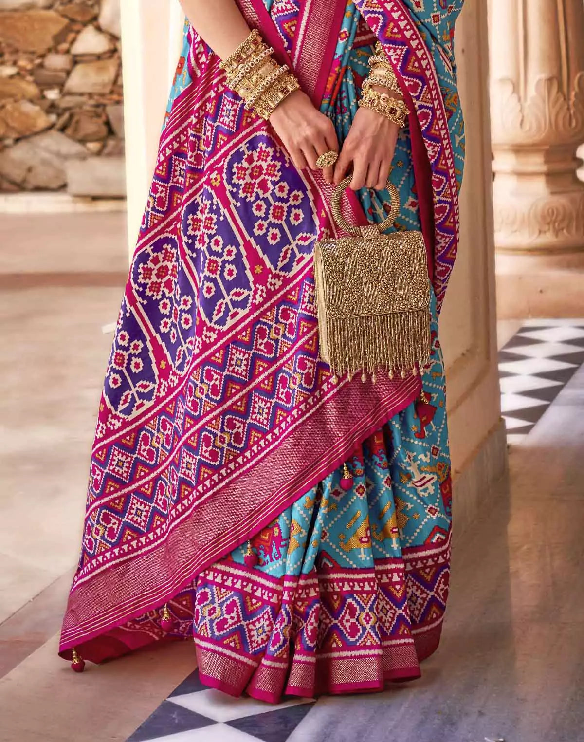 Image of Light Sky Blue Saree with Contrast Border