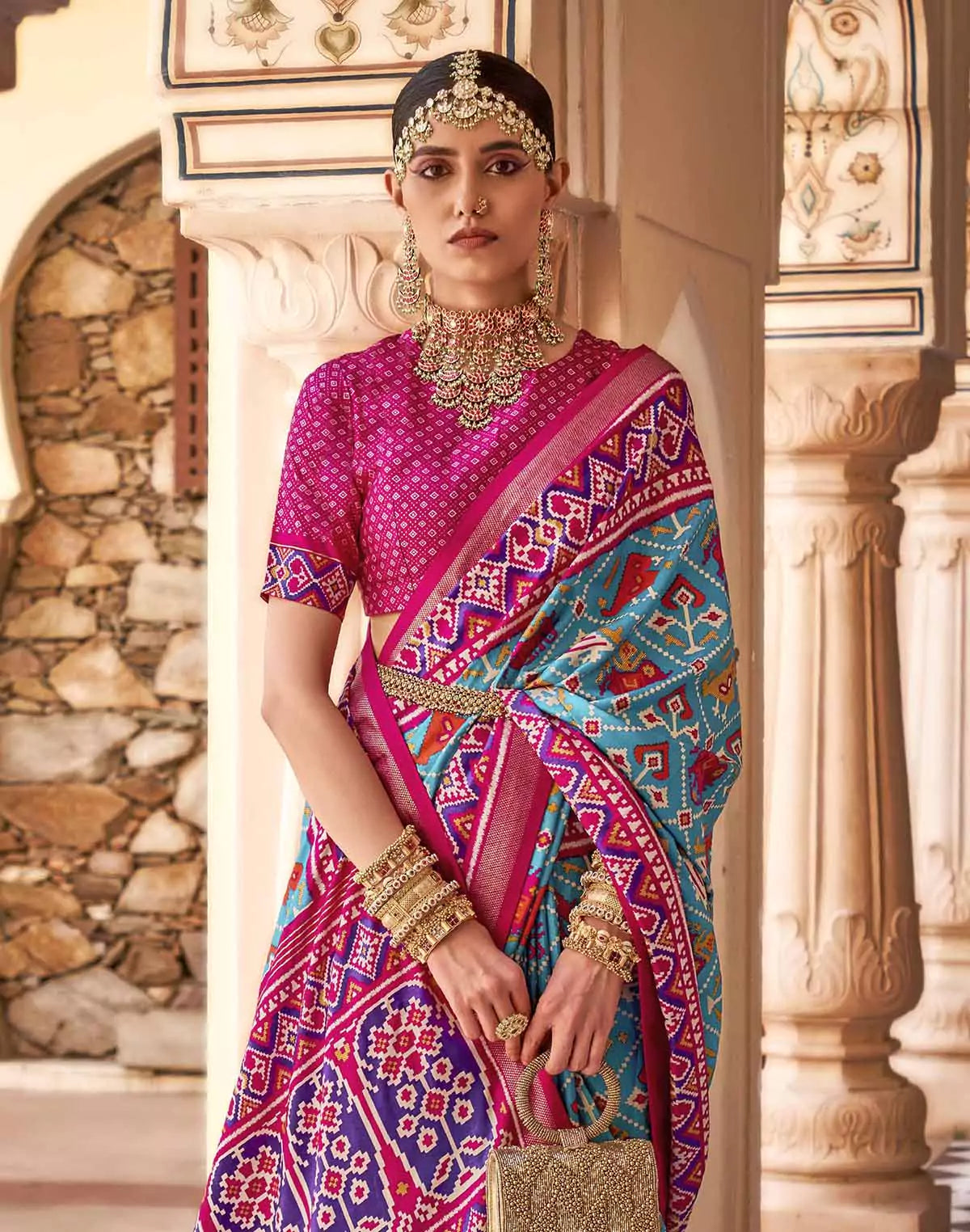 Image of Light Sky Blue Saree with Contrast Border