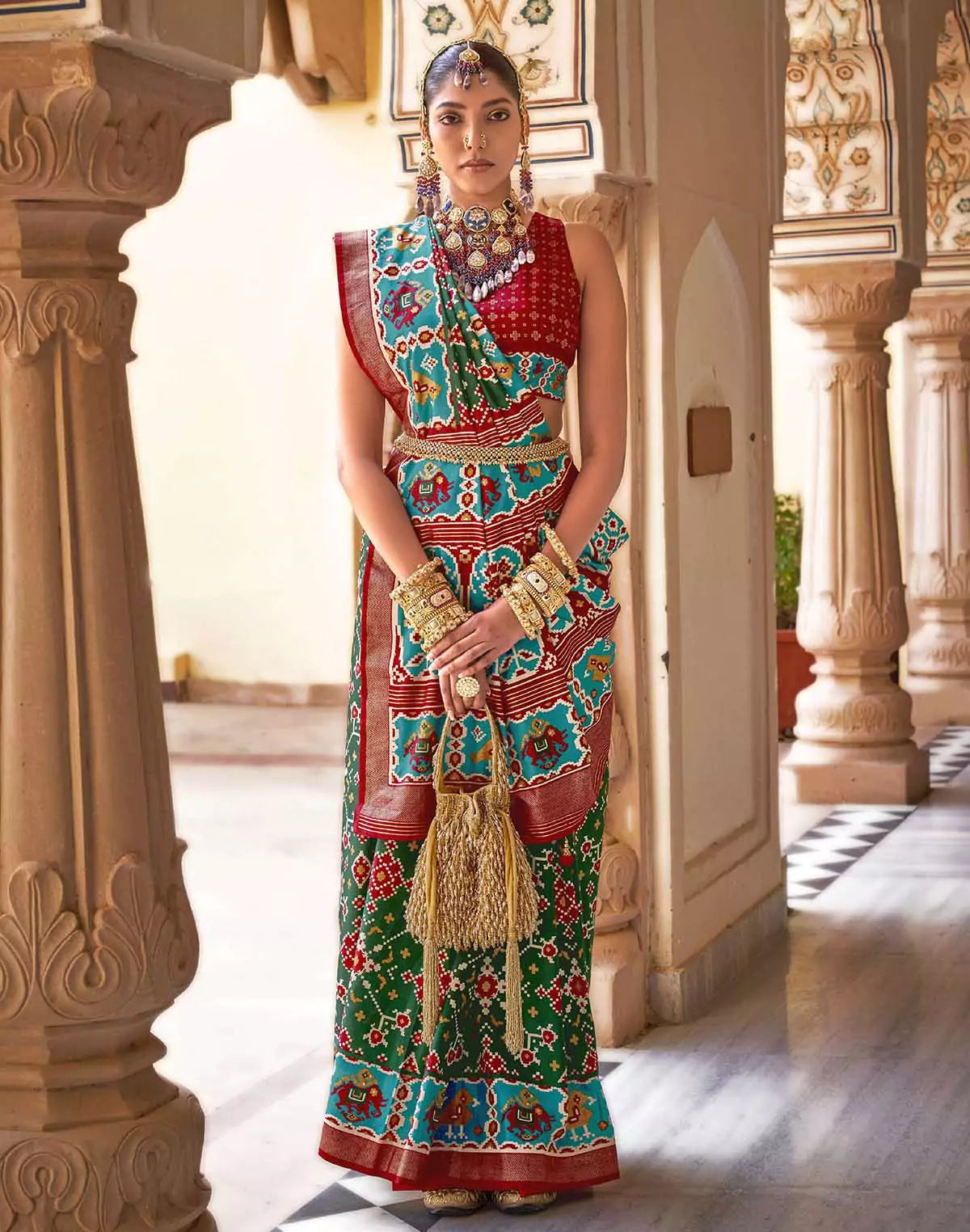 Image of Gorgeous Woven design Green Patola Fancy Saree