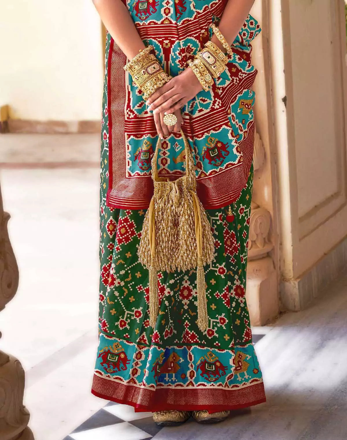 Image of Gorgeous Woven design Green Patola Fancy Saree