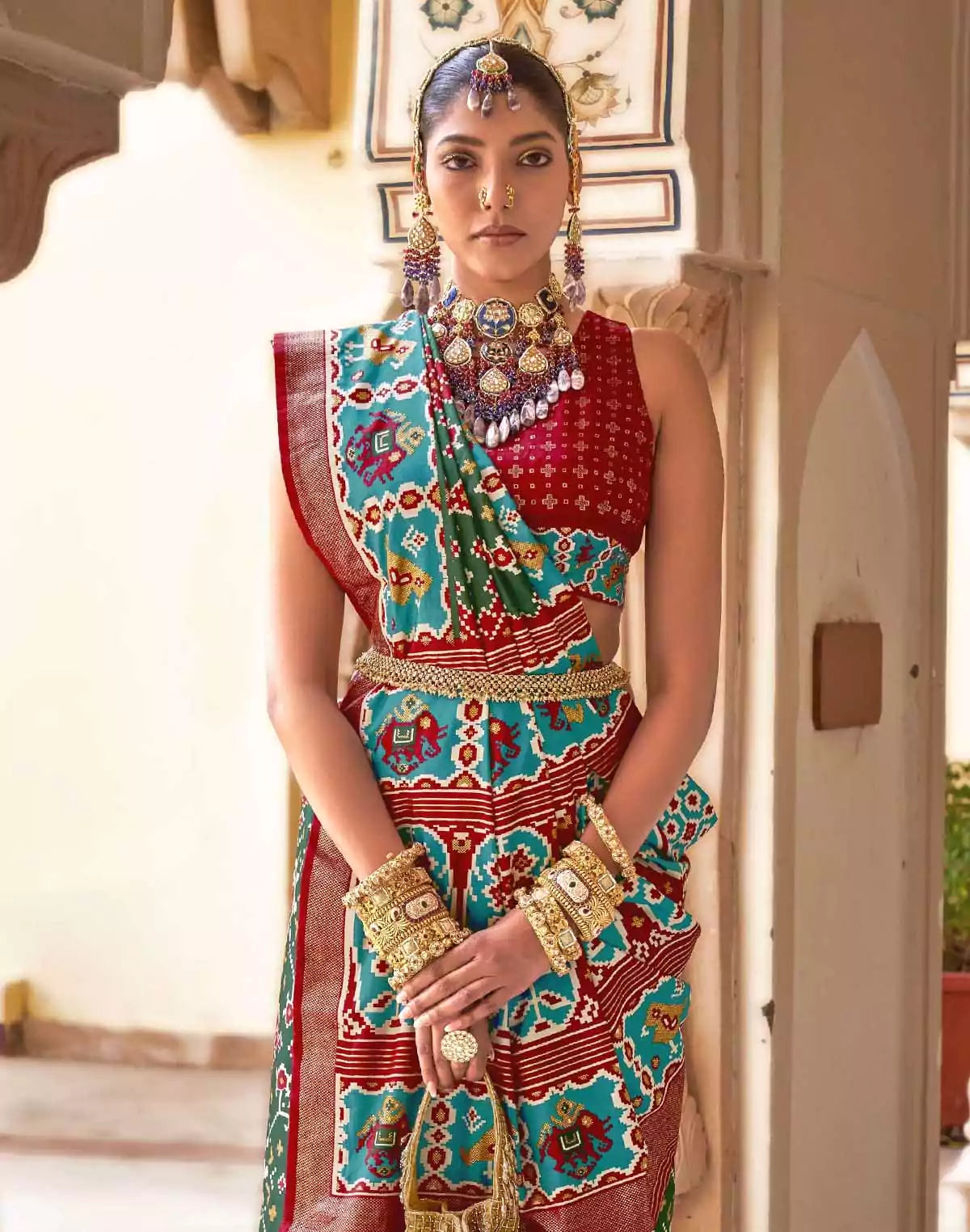 Image of Gorgeous Woven design Green Patola Fancy Saree