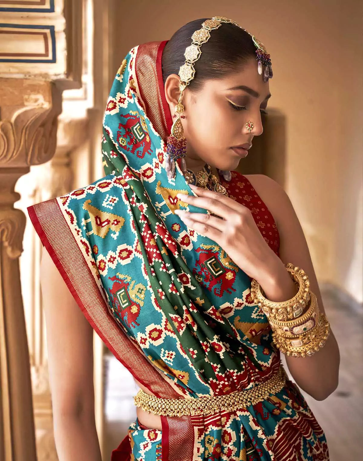 Image of Gorgeous Woven design Green Patola Fancy Saree