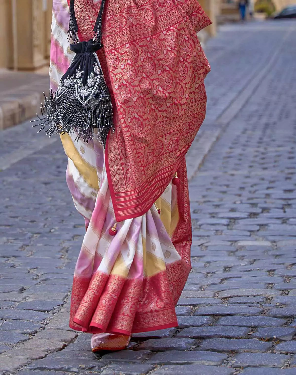 Image of Carmine Red Soft Banaras Georgette Saree