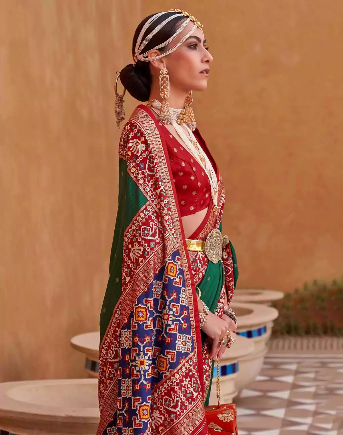 Image of Elora Green and Red Patola Silk Saree