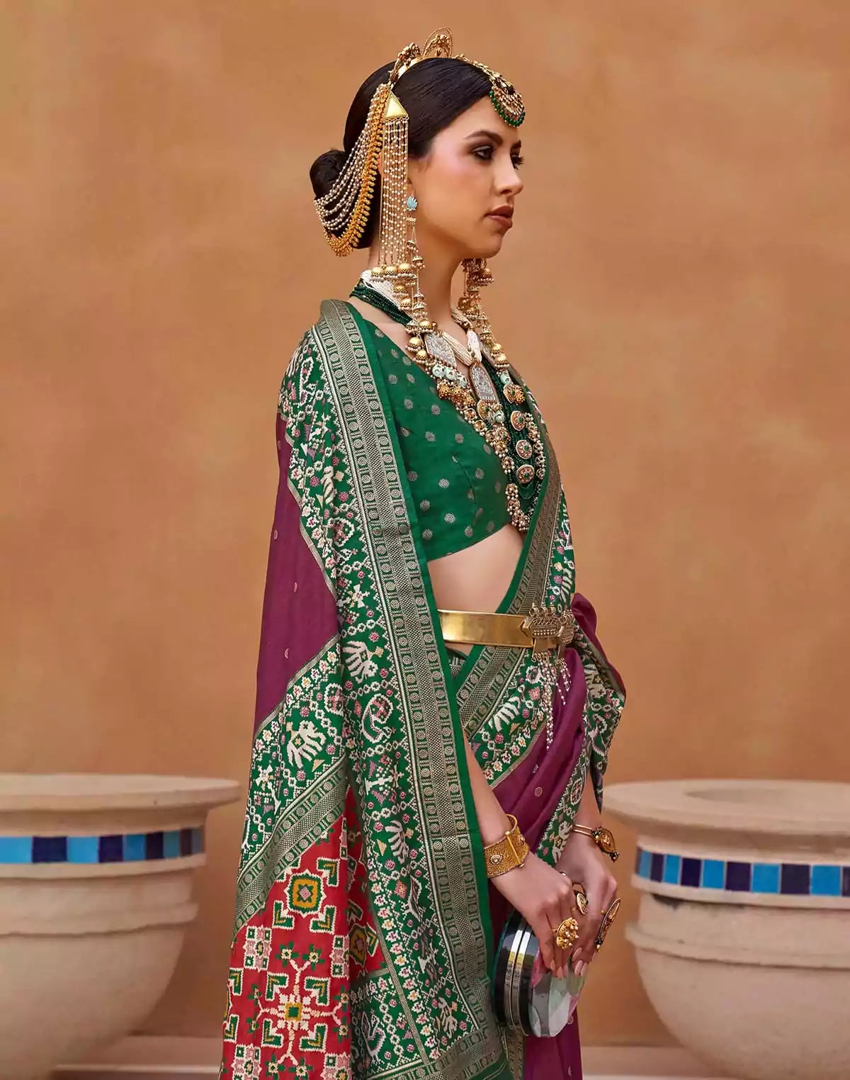 Image of Classic Brown Patola Designer Silk Saree