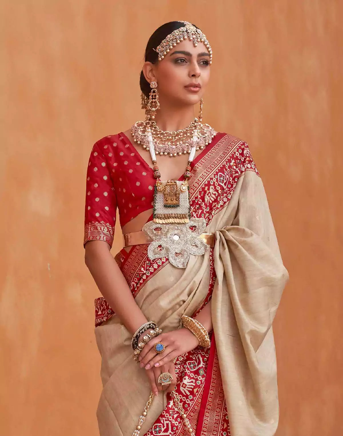 Image of Patola Silk stylish Beige Color Saree