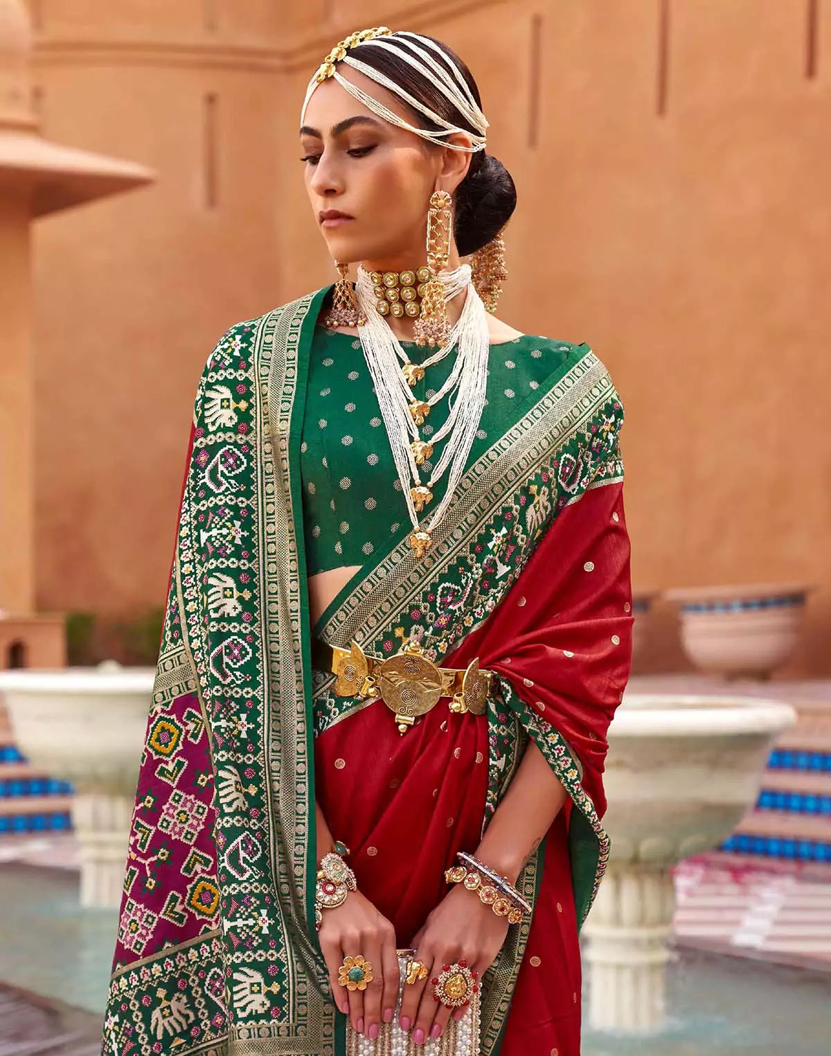 Image of Red Woven design Patola Silk Saree