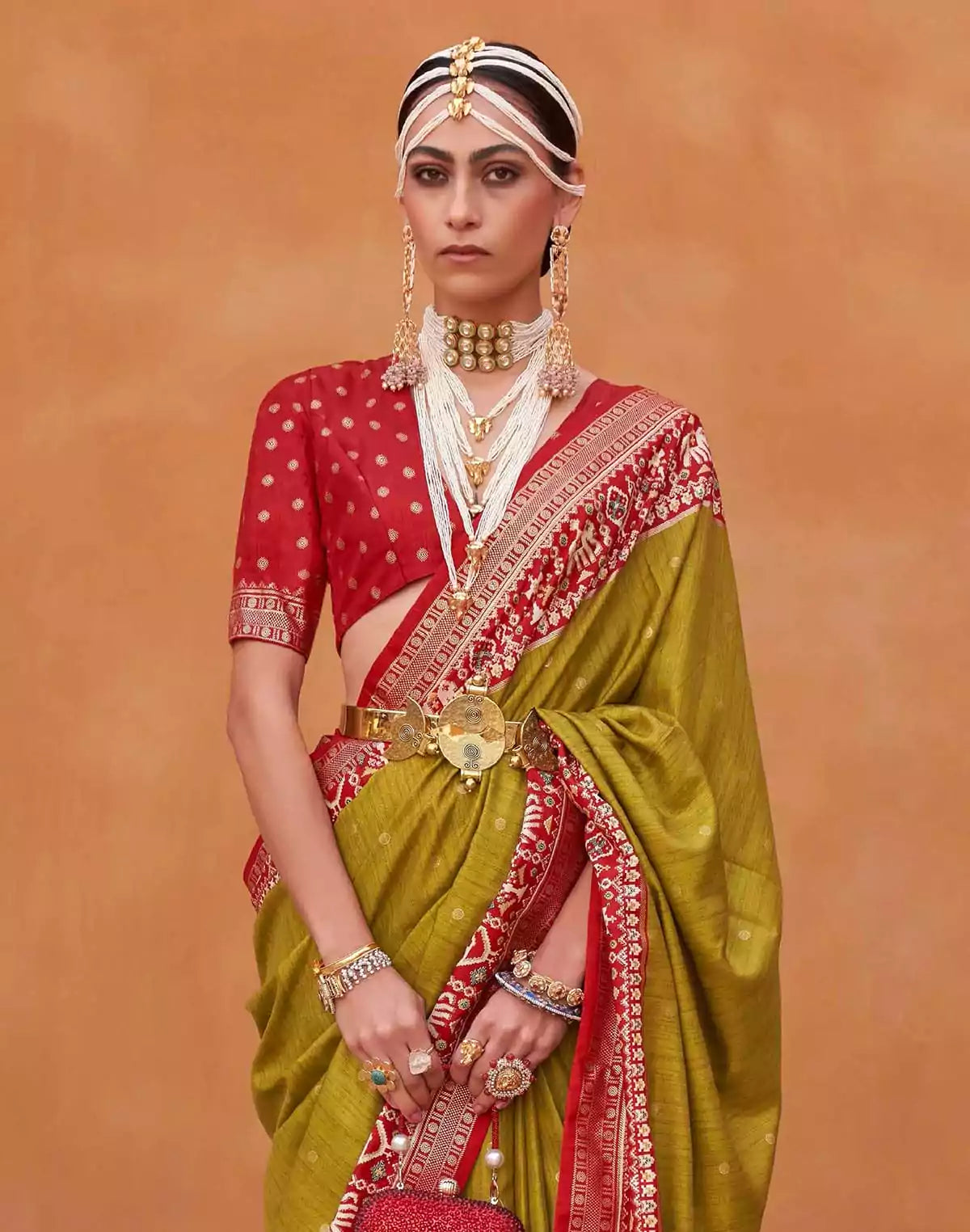 Image of Ideal Patola Silk Mehendi Green Colour Saree