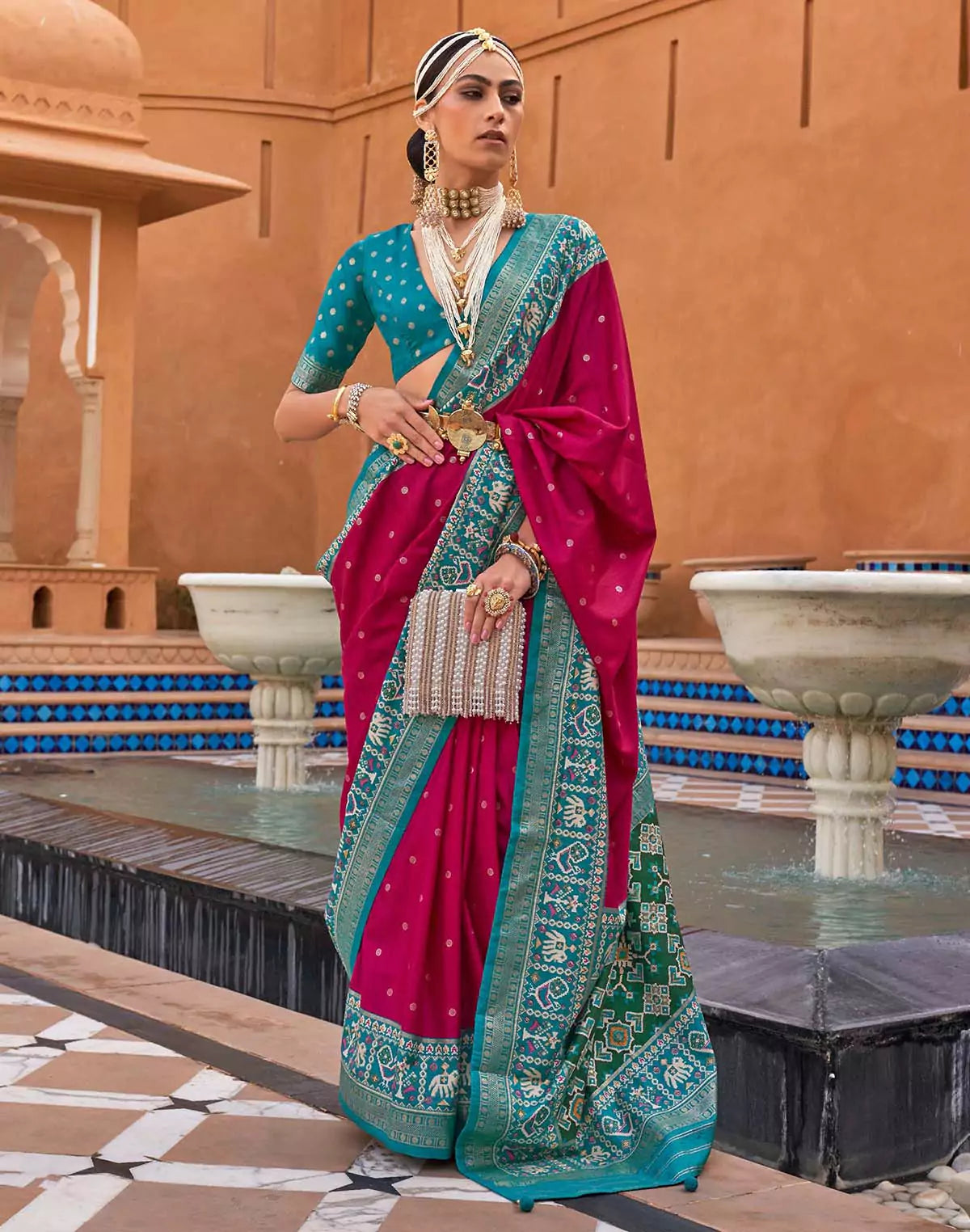 Image of Rani Pink Butta Patola Silk Saree