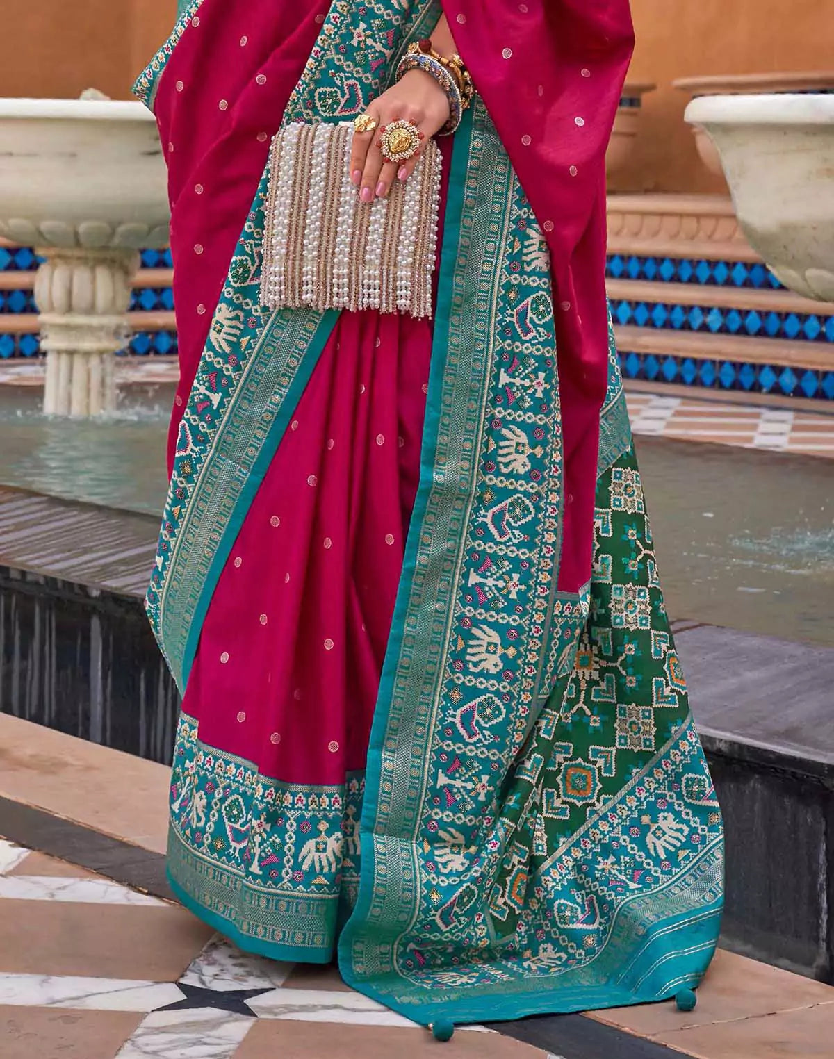 Image of Rani Pink Butta Patola Silk Saree