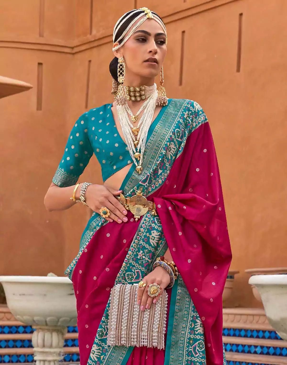 Image of Rani Pink Butta Patola Silk Saree