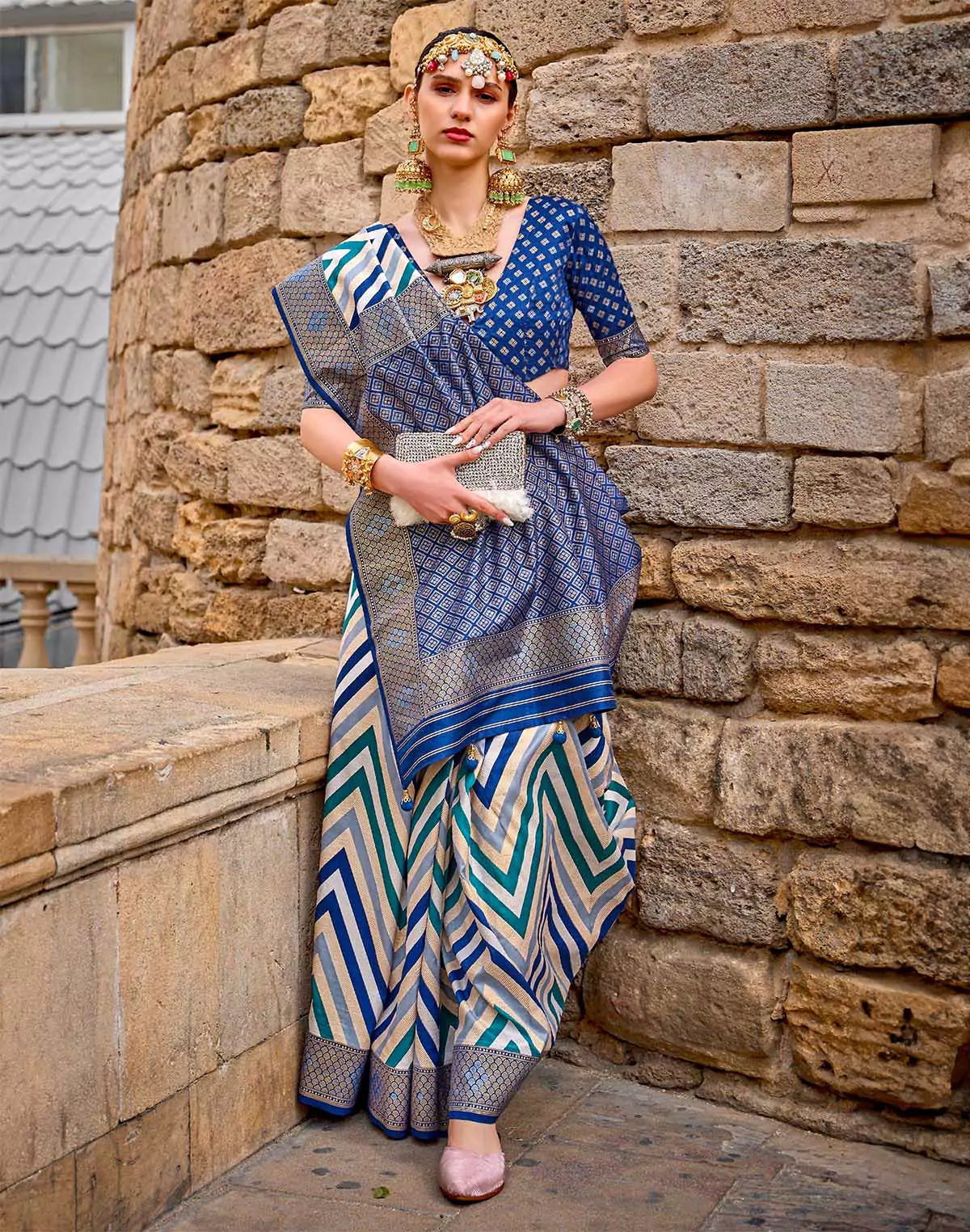 Image of Attractive Blue Patola Silk Saree