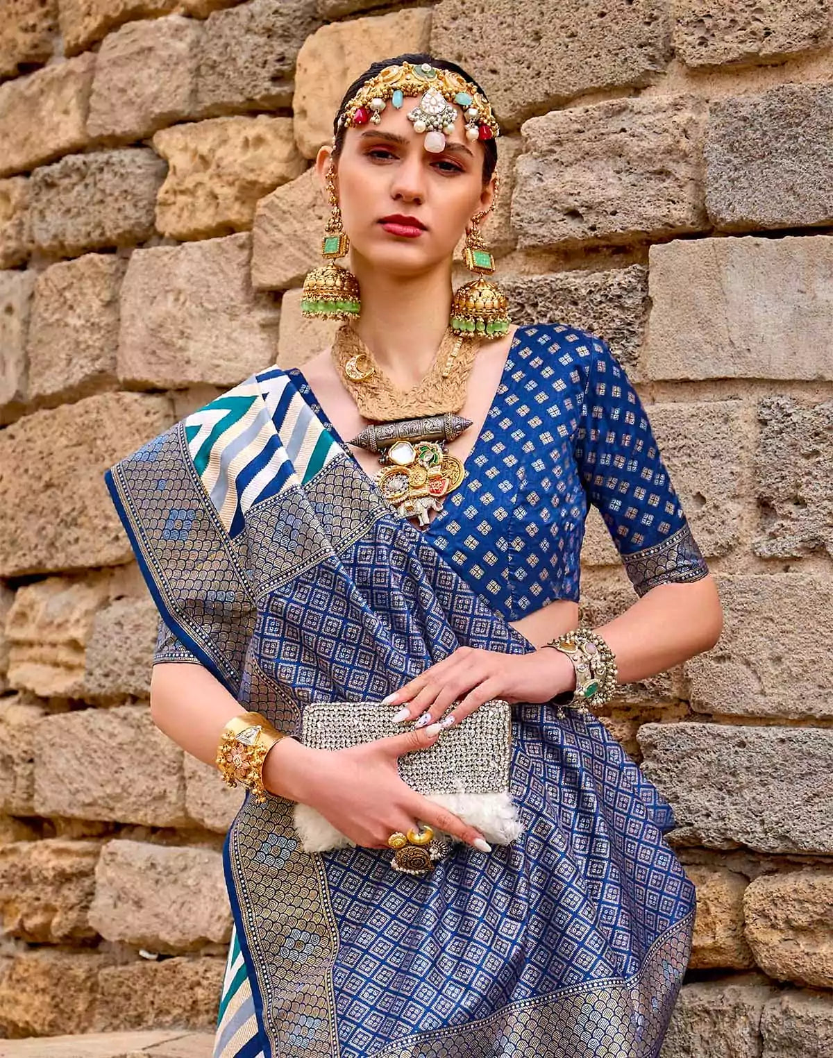 Image of Attractive Blue Patola Silk Saree