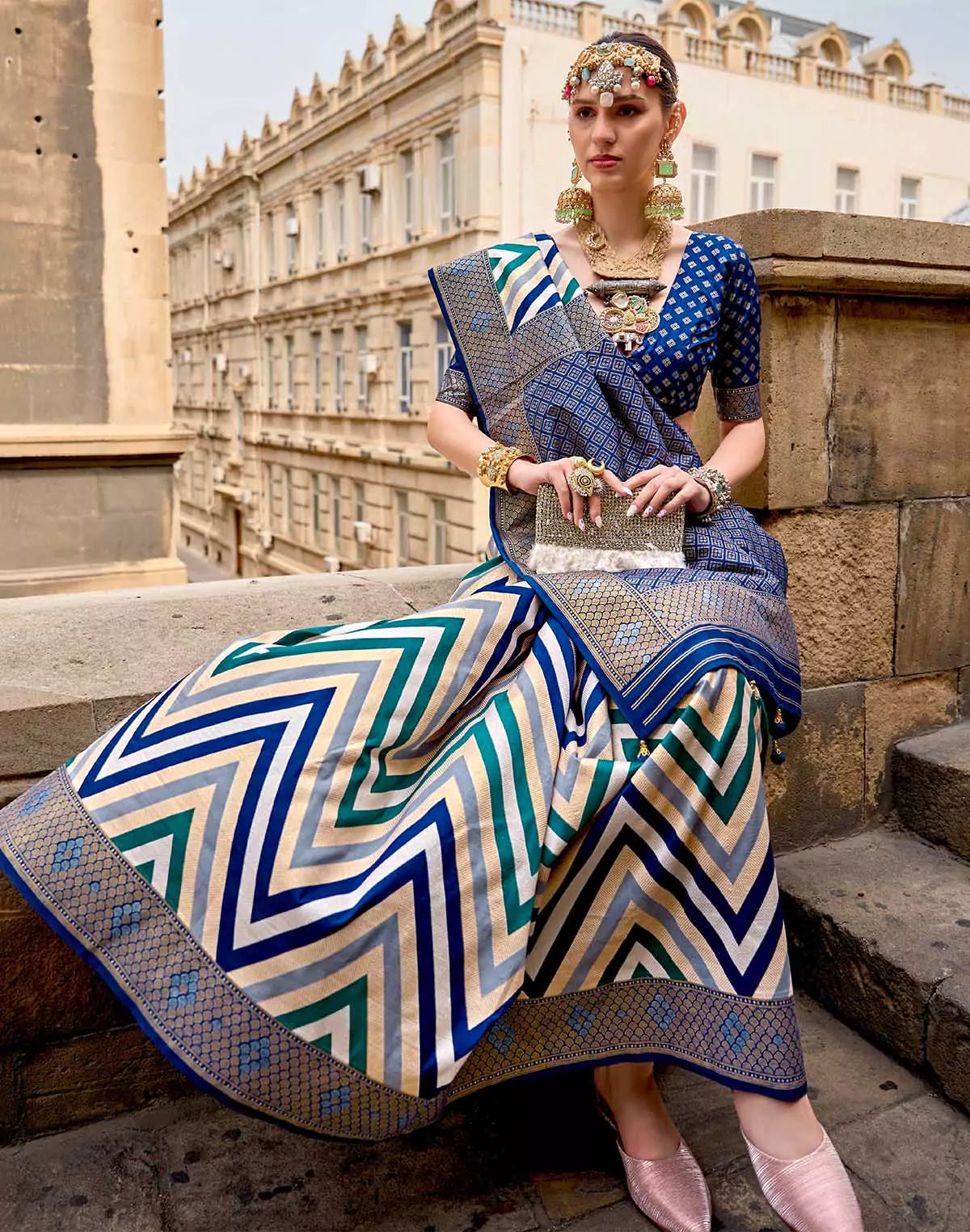 Image of Attractive Blue Patola Silk Saree