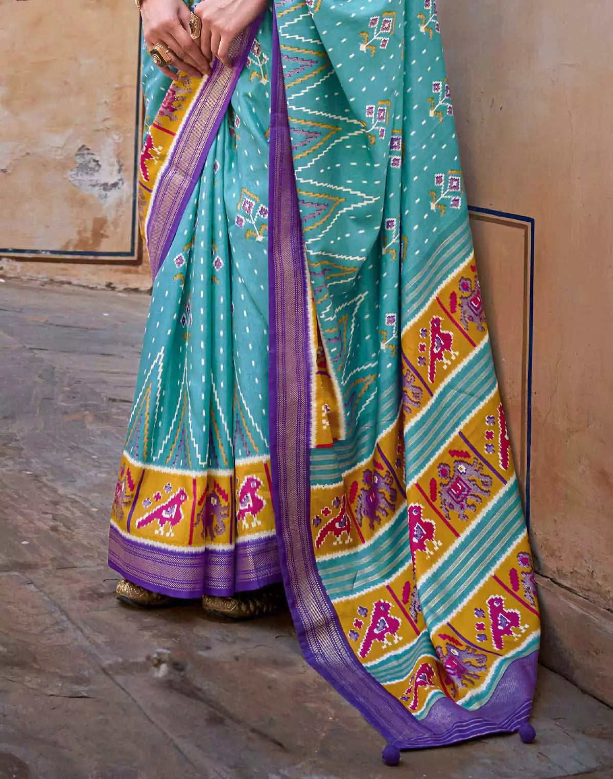 Image of Patola Silk Saree with Violet Blouse