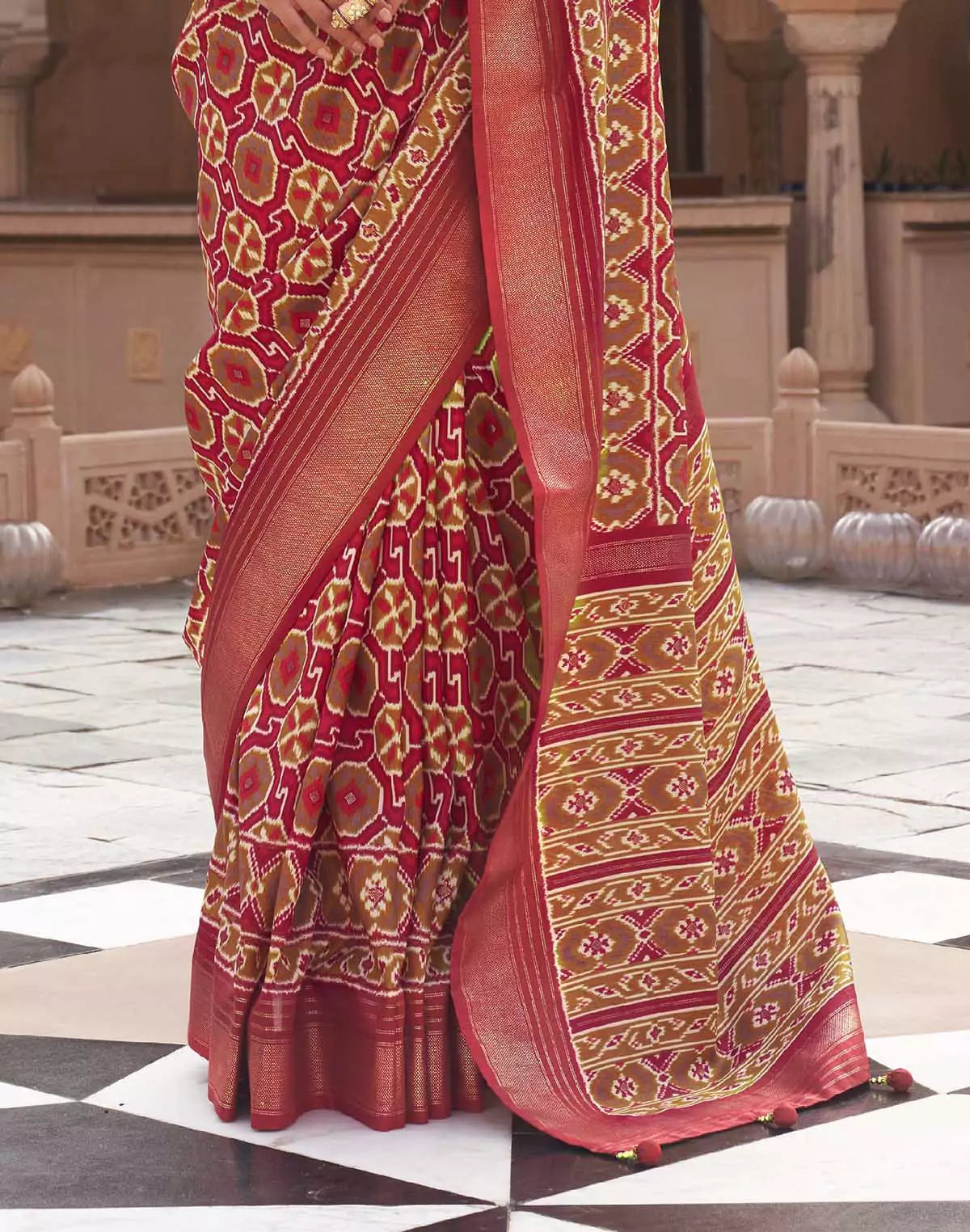 Image of Red Pochampally Silk Patola Fancy Saree