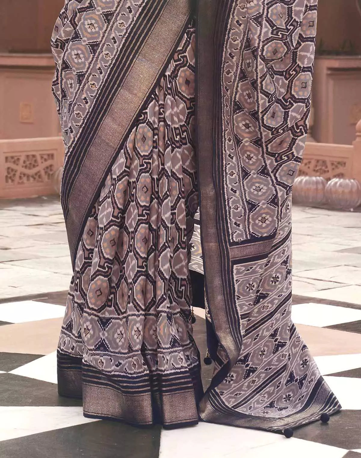 Image of Black Coloured Pochampally Ikat Saree