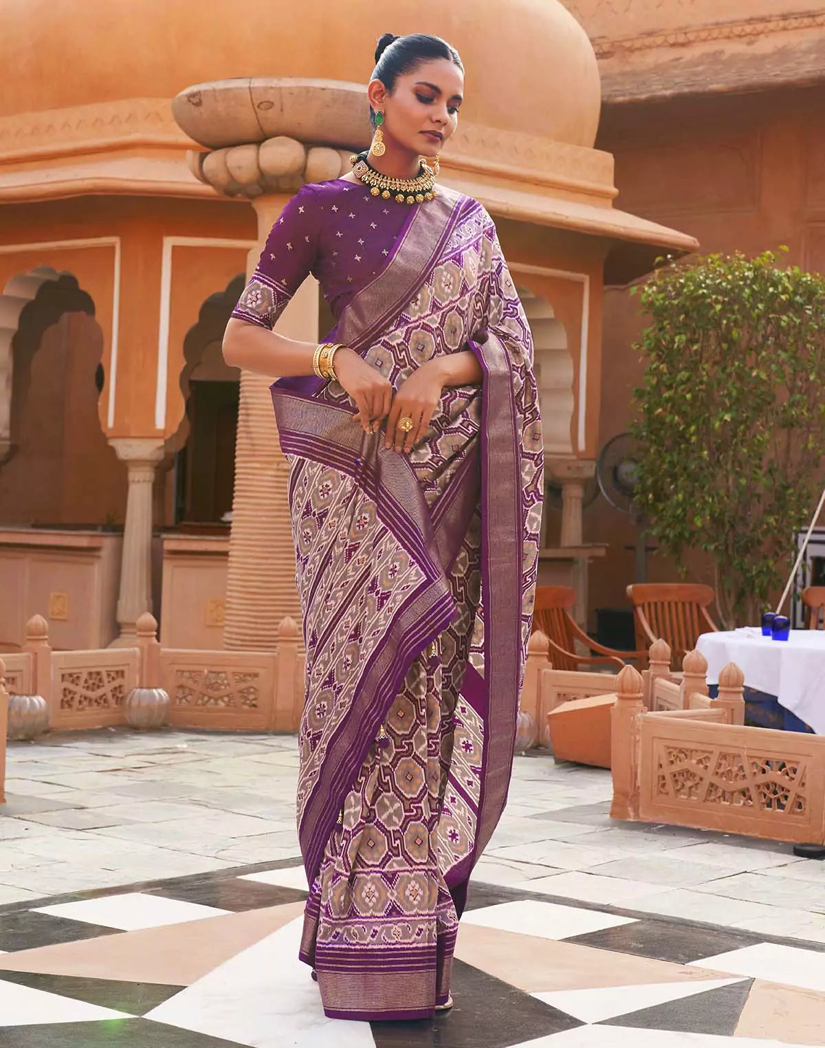 Image of Purple Ikat Pochampally Designer Saree