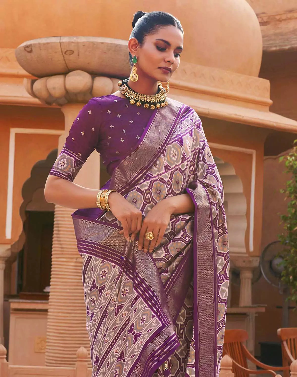 Image of Purple Ikat Pochampally Designer Saree