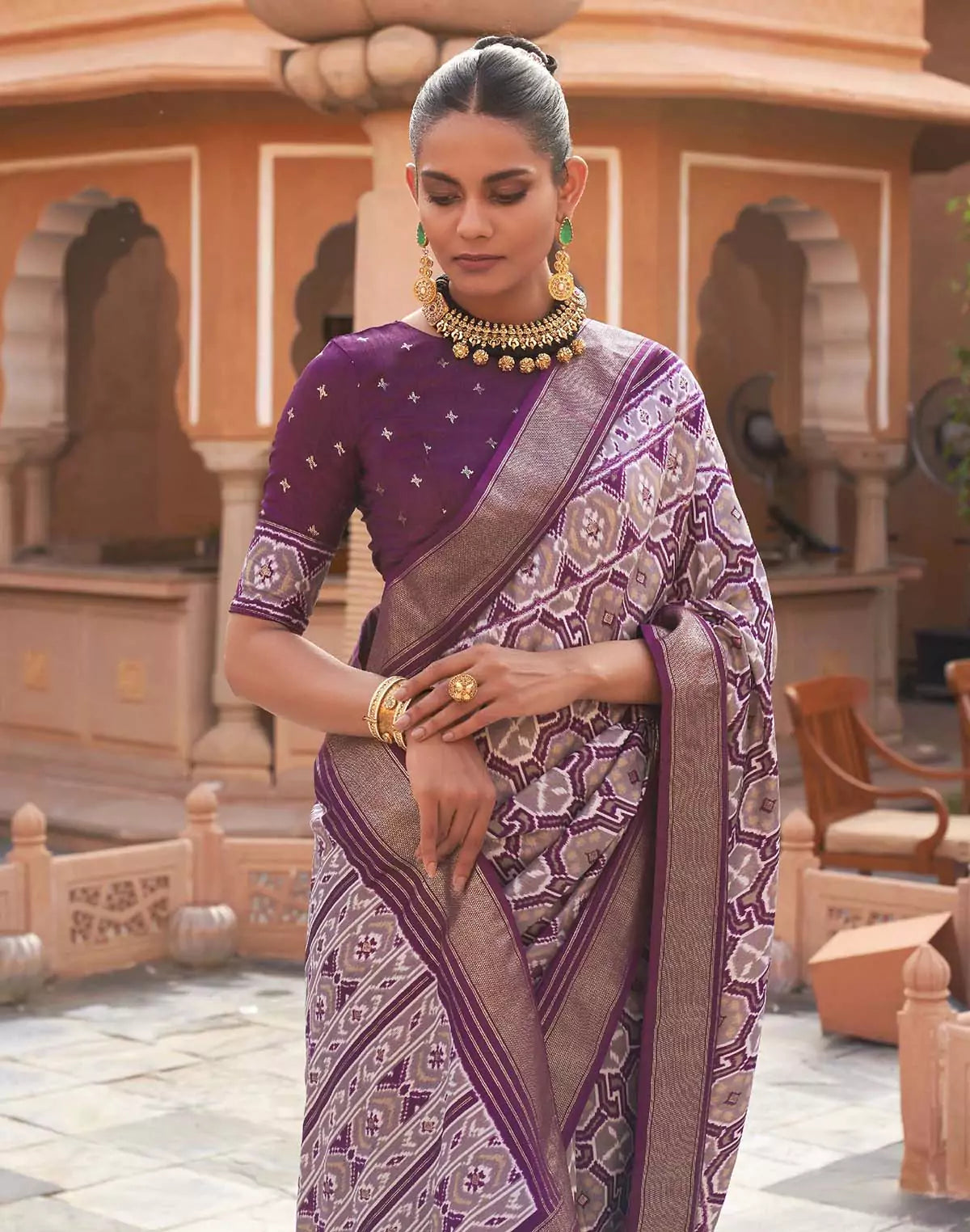 Image of Purple Ikat Pochampally Designer Saree
