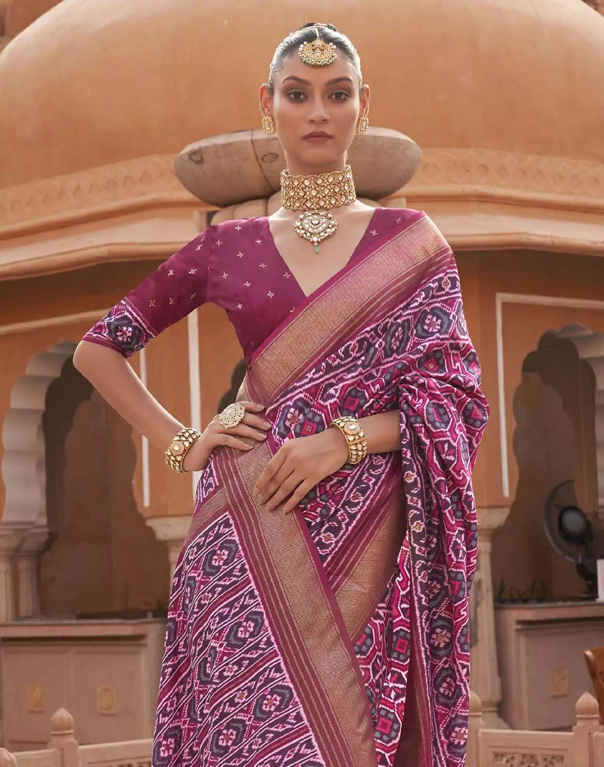 Image of Magenta Patola Silk Woven Saree