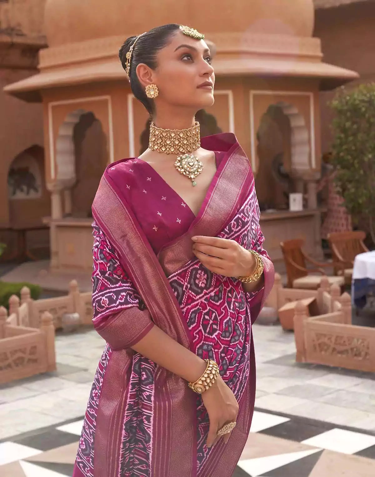 Image of Magenta Patola Silk Woven Saree