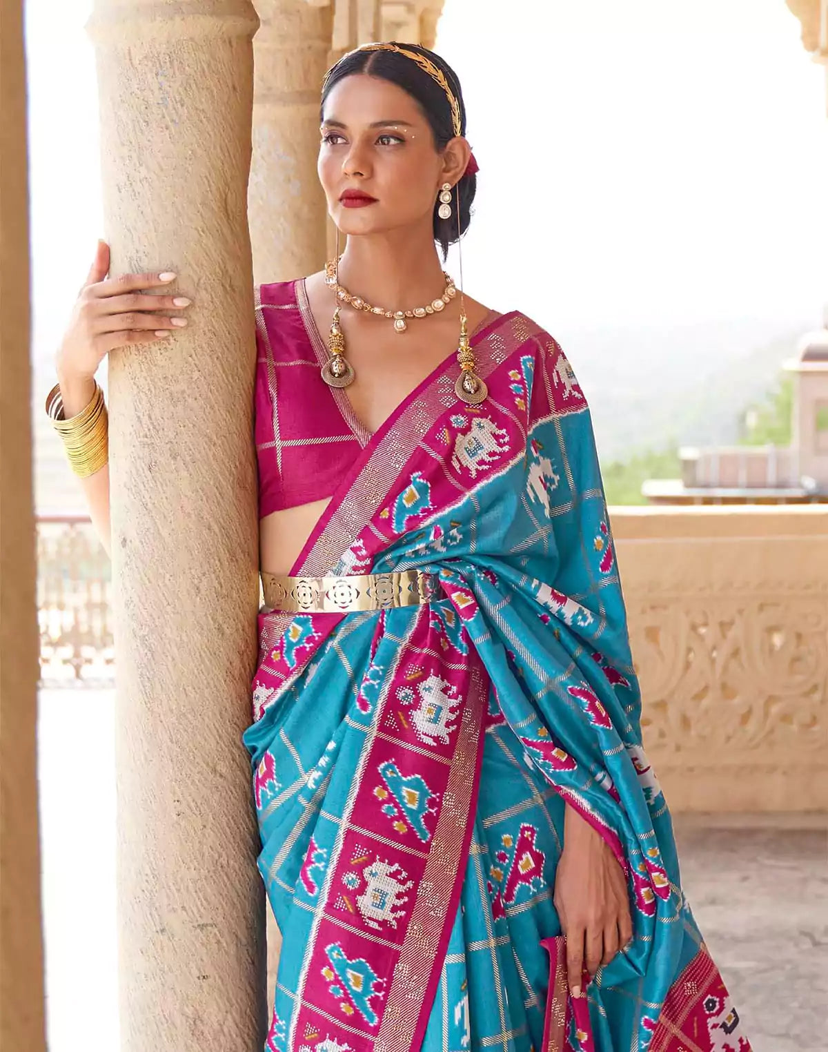 Image of Sky Blue Designer Patola Silk Saree
