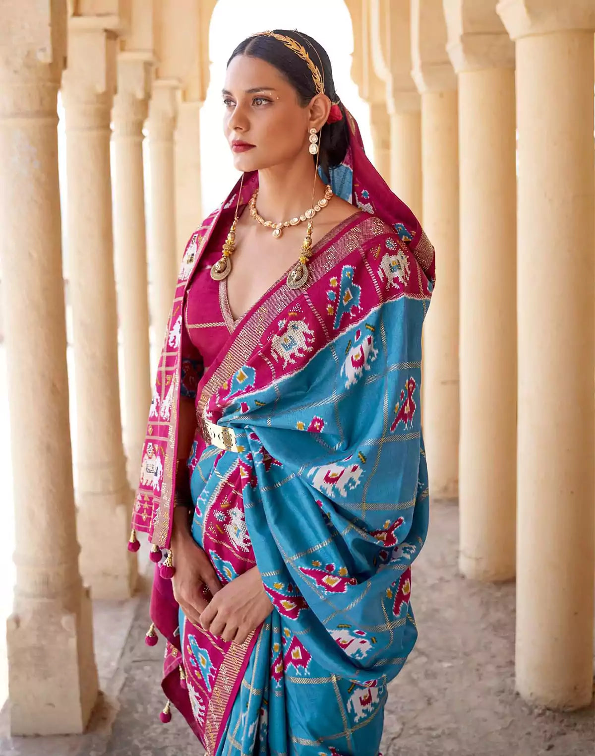 Image of Sky Blue Designer Patola Silk Saree