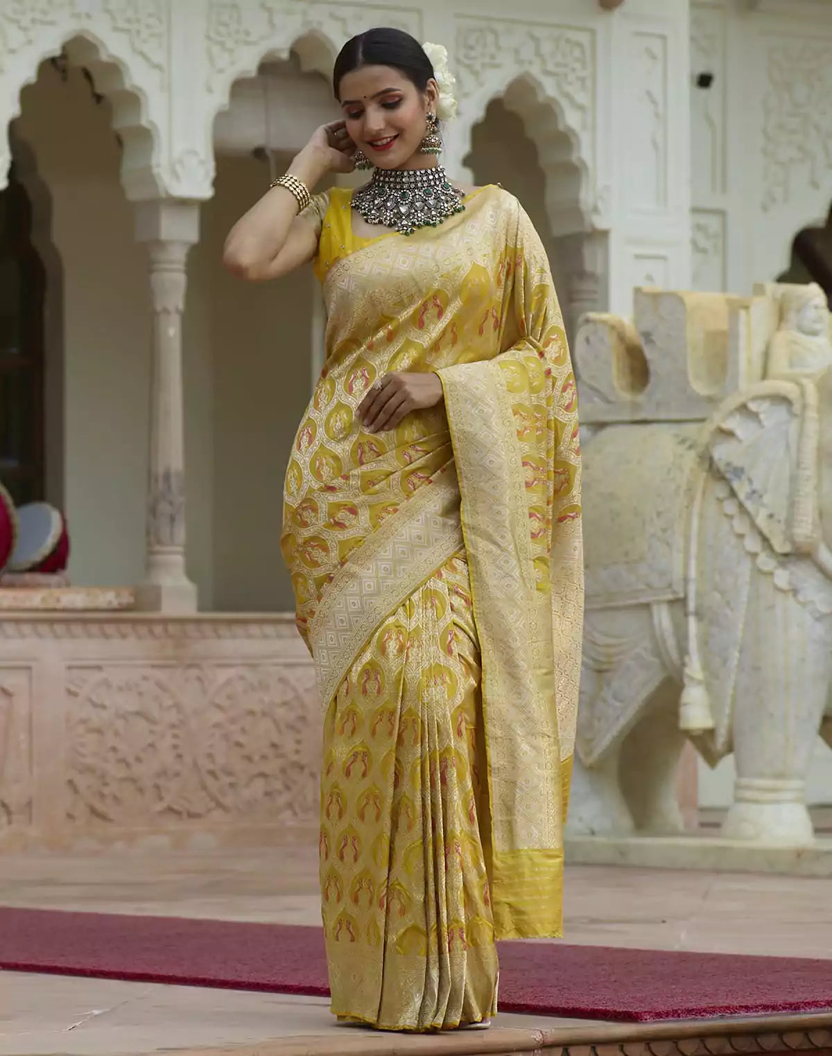 Image of Bright Yellow Coloured Pure Kataan Banaras Saree