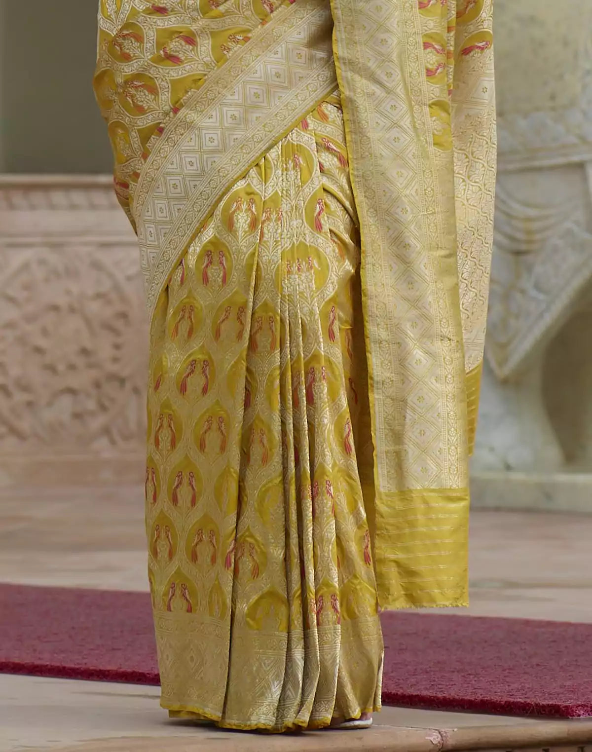 Image of Bright Yellow Coloured Pure Kataan Banaras Saree