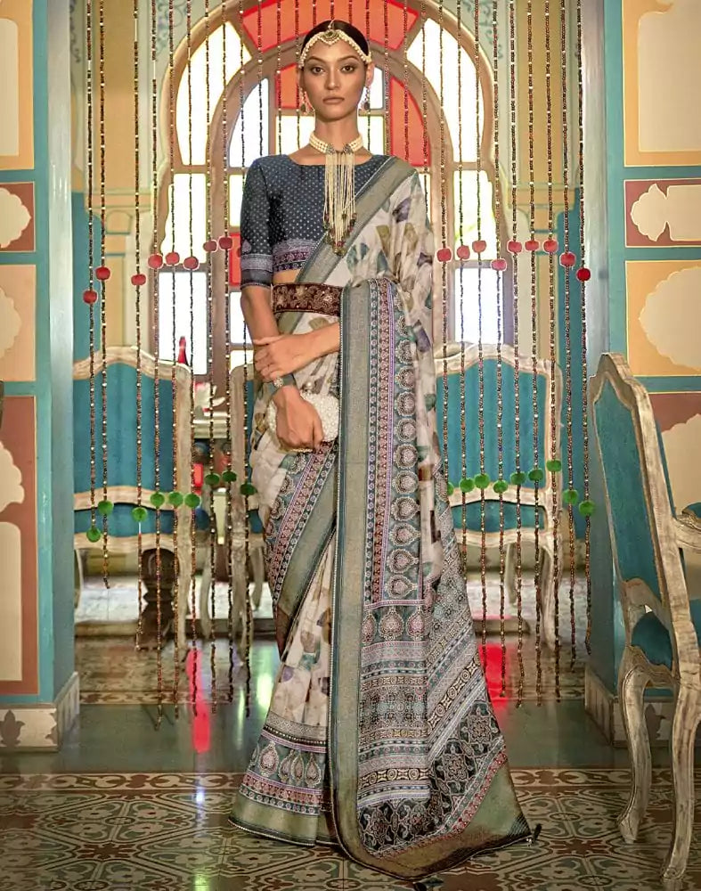 Image of Beige Coloured Banaras Silk Patola Saree