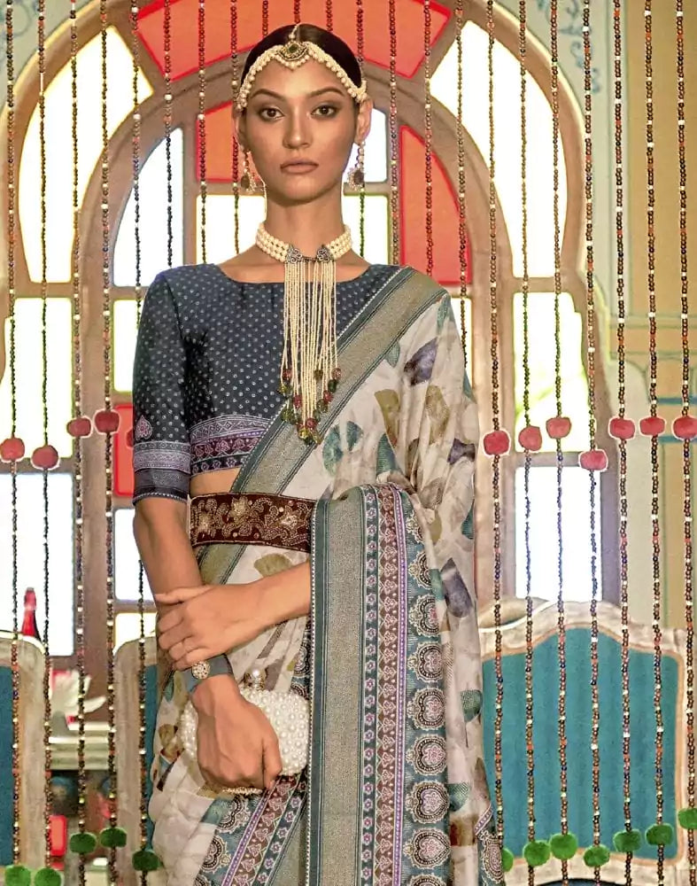Image of Beige Coloured Banaras Silk Patola Saree