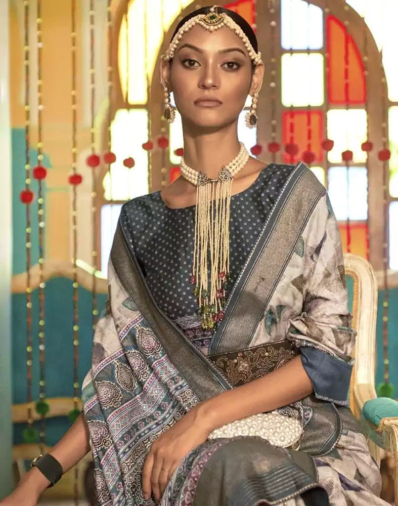Image of Beige Coloured Banaras Silk Patola Saree
