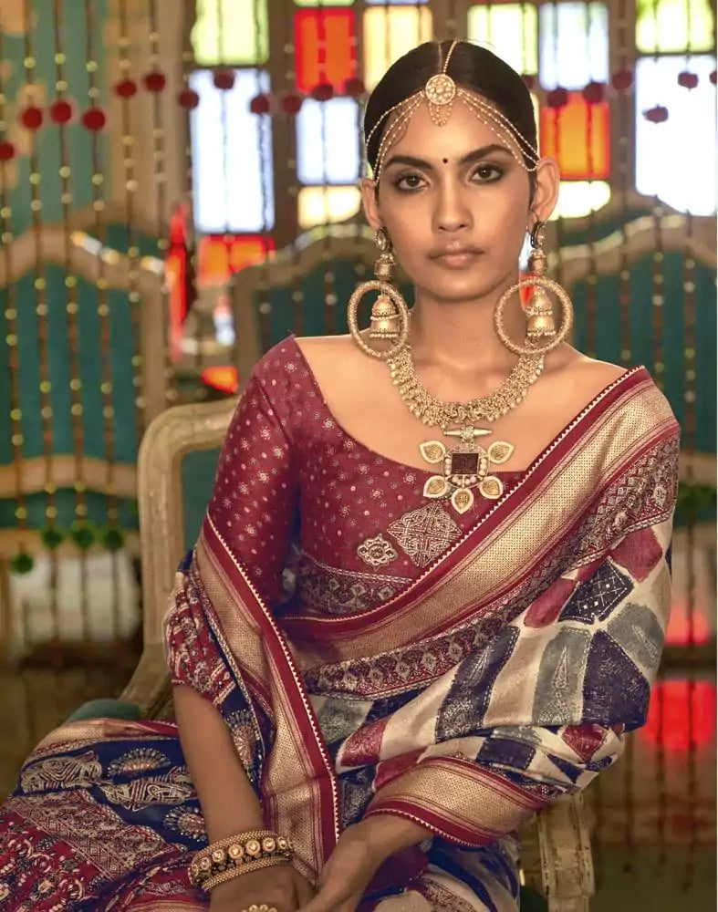 Image of Multi Color Graphic Print Banaras Silk Patola Saree