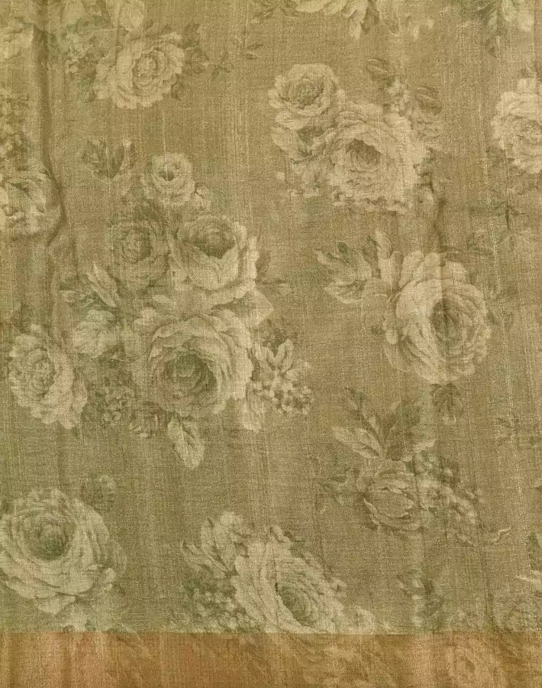 Image of Mehendi Green Floral Printed Jute Saree