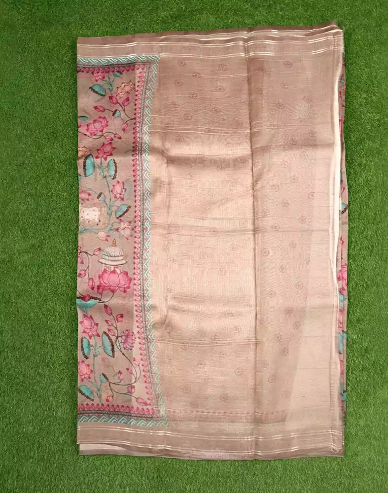 Image of Grey Coloured Floral Pattern Organza Saree