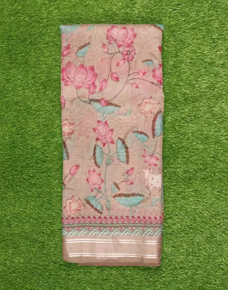 Image of Grey Coloured Floral Pattern Organza Saree