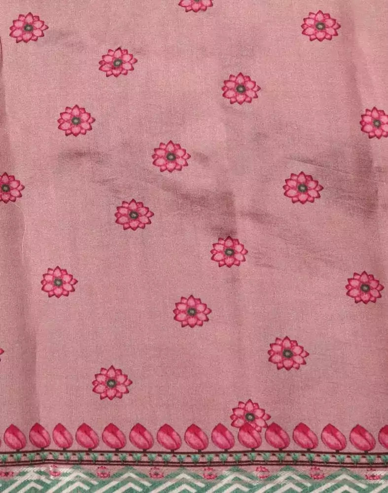 Image of Light Pink Floral Printed Organza Saree